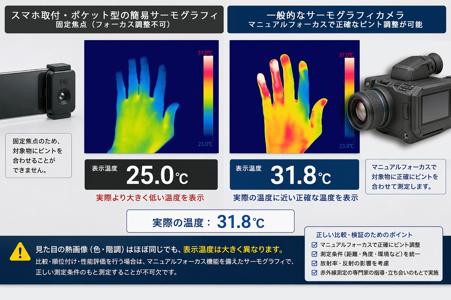 サーモグラフィ 比較検証 温度測定値の違い フォーカス精度