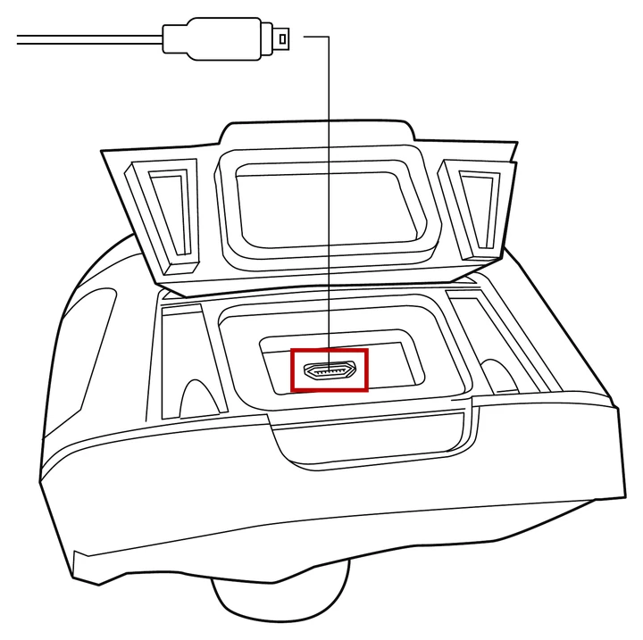 FLIR Ex 簡易取扱説明書 カメラ上部のUSBコネクタの位置