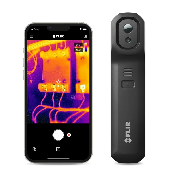 FLIR ONE Edge Pro 本体とスマートフォンの操作画面