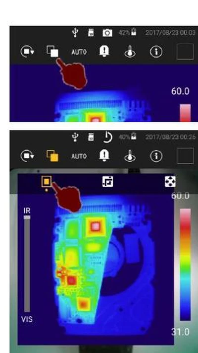 InfReC F50 画像合成のON/OFF表示例